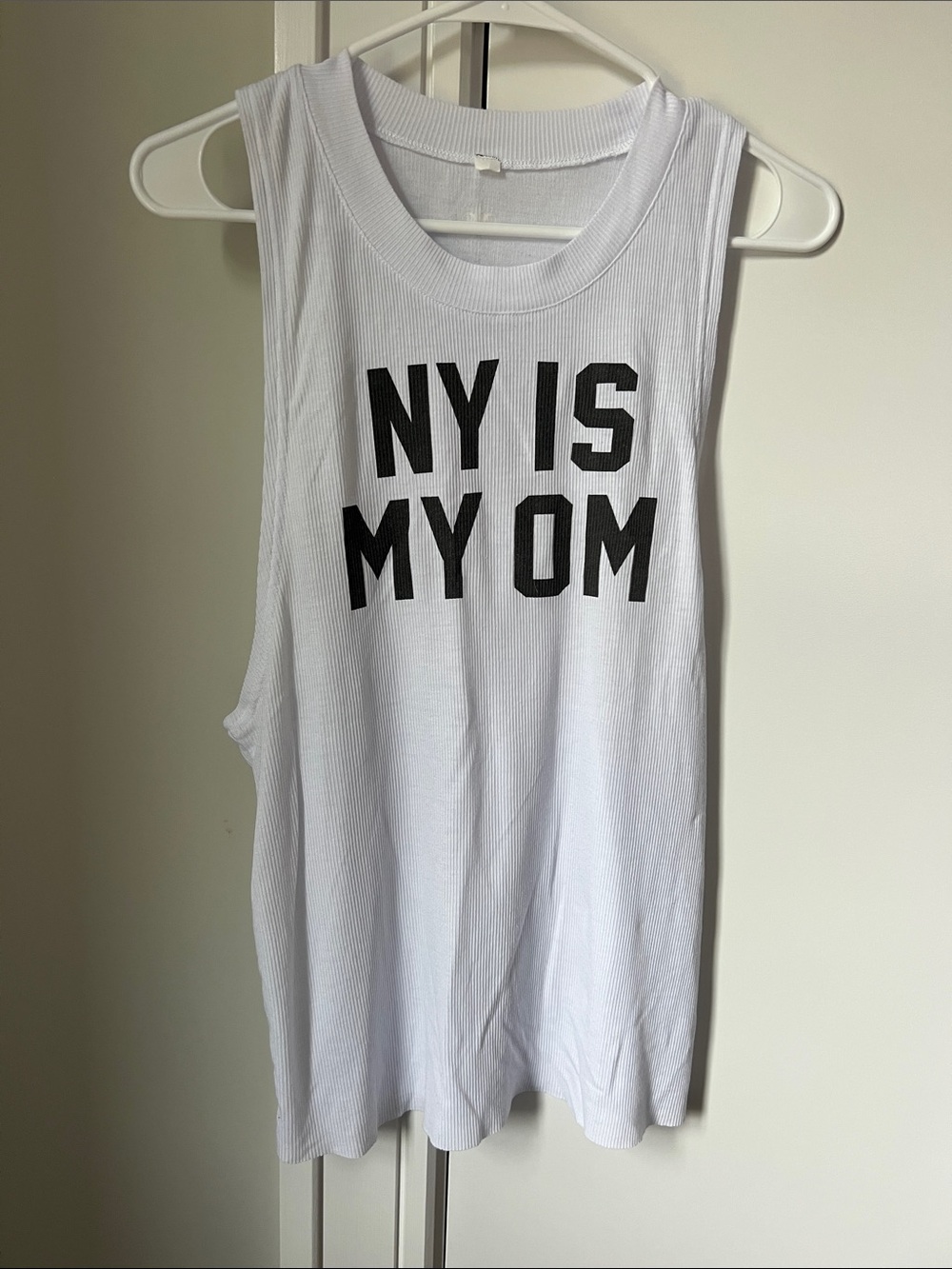 ALO Yoga White Ribbed Muscle Tank “New York is my OM” NY